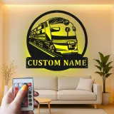Custom Train Locomotive Led Light Metal Wall Art Personalized Gift for Train Enthusiasts Man Cave Decor 1