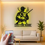 Cartel de metal personalizado de cazador y ciervo con luz LED regalo personalizado para entusiastas del aire libre decoración de man cave