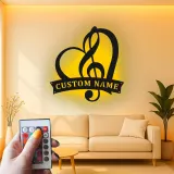 Panneau note de musique personnalisé | Décoration murale en métal LED sur mesure | Cadeau romantique pour musicien | Décor cœur et clé de sol