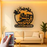 Custom Santa Train Led Light Metal Wall Art Personalized Christmas Gift for Families Holiday Living Room Decor