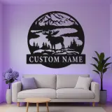 Cartel LED de alce macho personalizado | Arte mural de cabaña rústica | Decoración personalizada para lodge de cazador