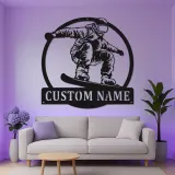 Insegna LED personalizzata per snowboarder | Targhetta in metallo personalizzata | Arte murale retroilluminata per camera adolescente e man cave
