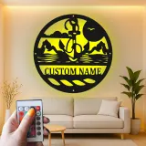 Art mural en métal LED personnalisé en forme d'ancre | Panneau de scène nautique personnalisé pour maison de plage | Cadeau déco océanique pour marins