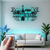 Custom Wine Bar Led Light Metal Wall Art Personalized Wine Lover Gift Kitchen or Home Bar Decor