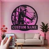 Custom Bow Hunter Led Light Metal Wall Art Personalized Gift for Archers Man Cave or Hunting Lodge Decor