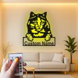 Décoration murale en métal personnalisée en forme de silhouette de chat avec rétroéclairage LED - Cadeau pour les amoureux des animaux - Décor de salon