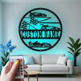 Panneau Métal de Voiture de Course Personnalisé | Art Murale LED avec Nom pour Garage | Décor de Formule 1 & Voiture de Sport | Cadeau pour Pilote