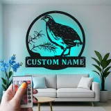 Décoration murale en métal personnalisée avec caille et rétroéclairage LED - Cadeau pour amoureux des oiseaux, décoration rustique de ferme