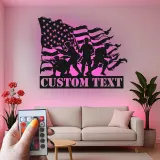 Custom Soldier Metal Sign | LED American Flag Wall Art | Patriotic Veteran Gift | Army Man Cave Decor