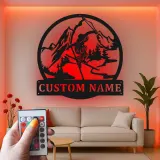 Personalized Skier Metal Sign | Custom Mountain LED Wall Art | Ski Lodge & Teen Room Decor with Name Plaque