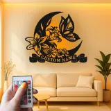 Insegna in metallo LED personalizzata con luna e farfalla - Regalo per lei, decorazione per camera da letto o nursery