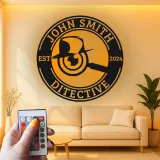 Cartel de metal LED de placa de detective, regalo único para amantes del misterio, decoración de oficina o estudio