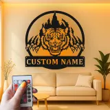 Décoration murale en métal LED personnalisée pour tigre - Cadeau pour les amoureux de la faune