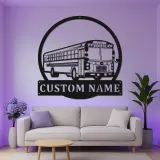 Cartel de metal LED personalizado de autobús escolar | Regalo personalizado para conductor de autobús | Decoración mural retro de transporte | Decoración de garaje iluminada