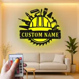 Cartel de metal personalizado con luz LED de herramientas de construcción, regalo personalizado para la decoración de talleres o garajes