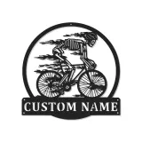 Personalisierte Skelett Radfahrer Metalltafel | LED Wandkunst für Männerhöhlen | Individuelles Biker Geschenk | Gruselige Fahrrad Dekoration