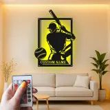 Custom Baseball Player Led Light Metal Wall Art Personalized Sports Gift for Athletes Game Room Decor 1