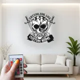 Personalized Skull & Swords LED Sign | Custom Tattoo Metal Wall Art | Gothic Home & Studio Decor | Unique Backlit Name Plaque