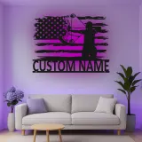 Personalisierte Bogenschießen Amerikanische Flagge LED Licht Metall Wandkunst Einzigartiges Geschenk für Bogenschützen Man Cave oder Garagen Dekor
