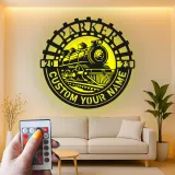 Personalisierte LED-Beleuchtung Metall-Wandkunst mit Zuglok – Geschenk für Zugliebhaber, Dekoration für das Kinderzimmer