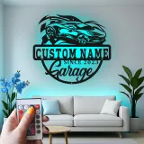 Insegna in metallo personalizzata garage auto sportiva con luce LED regalo per appassionati di auto decorazione per man cave