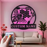 Décoration murale en métal personnalisée Abeille et Rayons de miel avec rétroéclairage