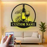 Insegna in metallo personalizzata per bottiglia di vino e bicchiere con luce LED - Regalo personalizzato per amanti del vino, decorazione per cucina o bar 1