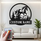 Insegna in metallo personalizzata con LED | Arte murale equestriana personalizzata | Regalo per amanti dei cavalli