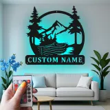 Personalized Mountain Metal Sign | LED Wall Art for Cabin Decor | Rustic Nature Scene for Lodge, Office & Home
