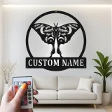 Insegna in metallo personalizzata con farfalla e luce LED regalo per amanti della natura decorazione per camera da letto o giardino