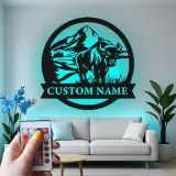 Custom Bison Mountain Led Light Metal Wall Art Personalized Wildlife Gift Rustic Living Room Decor