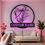 Custom Dragonfly Led Light Metal Wall Art Personalized Nature Lover Gift Garden Room Decor
