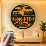 Cartel LED de Primeros Respondedores | Arte Mural de Metal Personalizado | Regalo para Policía, Bombero, EMT Héroe | Decoración para Hogar y Oficina