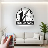 Panneau LED Saxophone Personnalisé | Décoration Murale en Métal Personnalisée | Cadeau pour Musicien de Jazz, Décor de Salle de Musique, Boîte Lumineuse de Studio
