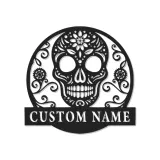 Sugar Skull LED Metal Wall Art | Personalized Day of the Dead Sign | Custom Name Gothic Decor for Home & Studio | Laser-Cut Metal