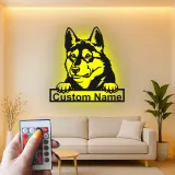 Cartel de metal LED personalizado de Pastor Alemán, regalo para amantes de los perros, decoración para la sala de estar