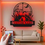 Personalisierte LED-Metall-Wandkunst mit Entenjagd – Geschenk für Jäger, Deko für Männerhöhle oder Ferienhaus