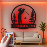 Cartel LED de golf personalizado | Decoración mural de metal a medida para sala de ocio | Decoración con nombre de golfista | Regalo para papá