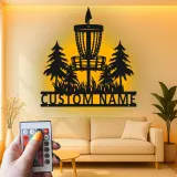 Cartel de metal LED personalizado para cesta de disc golf, regalo para jugadores de disc golf, decoración de deportes al aire libre