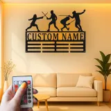 Décoration murale en métal personnalisée - Silhouette d'escrimeur avec rétroéclairage - Cadeau unique pour escrimeur