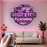 Insegna in metallo LED personalizzata per garage con auto muscolare regalo per appassionati di auto decorazione man cave 2