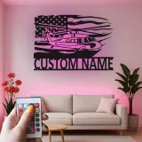 Black Hawk Helicopter LED Metal Wall Art | Personalized Pilot Gift | Custom Name Sign | Patriotic American Flag Wall Decor