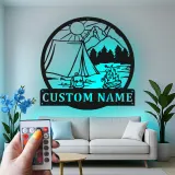 Custom Camping Scene Led Light Metal Wall Art Personalized Outdoor Enthusiast Gift Cabin or RV Decor 3