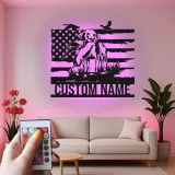 Labrador Hunting Dog Metal Sign | Personalized LED Wall Art | Custom Hunter Gift with American Flag | Patriotic Cabin & Man Cave Decor