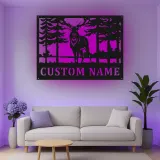 Décoration murale en métal personnalisée avec éclairage LED de forêt de cerfs - Cadeau pour les amoureux de la nature, décoration de chalet ou de pavillon 2