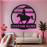 Custom Cowboy Rodeo Led Light Metal Wall Art Personalized Western Gift for Him Ranch Living Room Decor