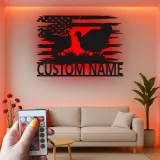 Décoration murale en métal personnalisée avec LED en forme de dinde et drapeau américain - Cadeau de ferme rustique