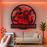 Panneau en métal LED Crâne & Pieuvre | Décoration murale personnalisée | Décor gothique nautique pour chambre de pirate, bar ou homme cave