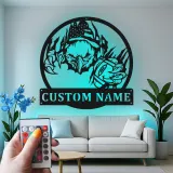 Cartel de metal personalizado con luz LED de águila americana y fútbol, regalo personalizado para aficionados al fútbol, decoración de man cave