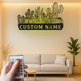 Insegna in metallo personalizzata con cactus succulento e luce LED, regalo per amanti delle piante, decorazione per soggiorno in stile deserto